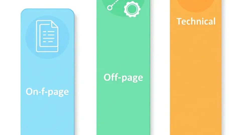 Three columns representing on-page, off-page, and technical SEO types