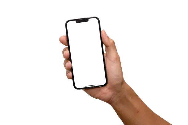 Hand holding smartphone showing search engine results page