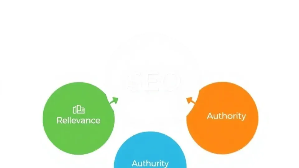 Infographic displaying three core SEO pillars: relevance, authority, and user experience