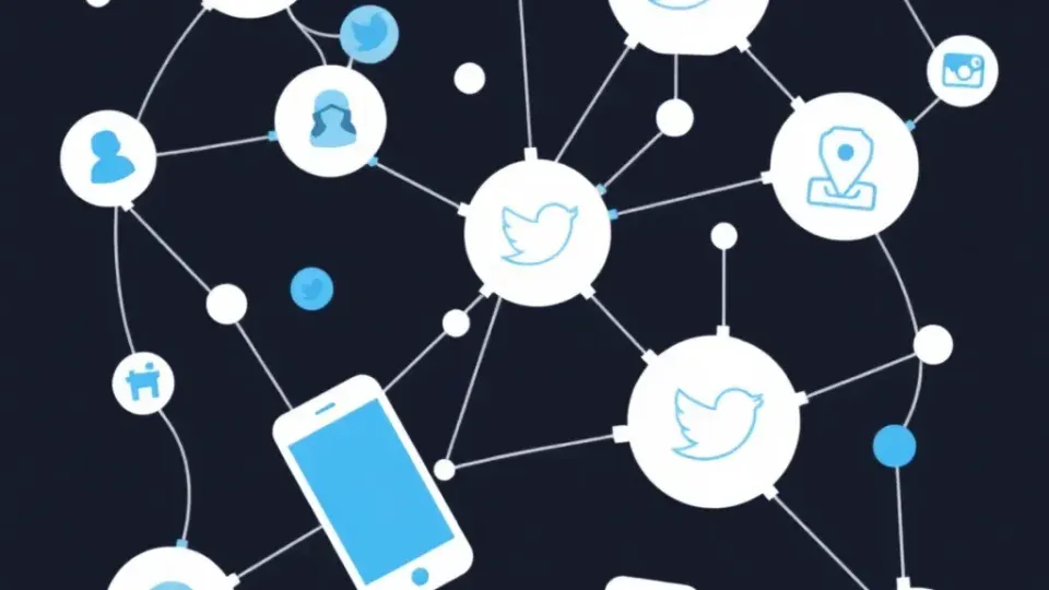 Abstract digital illustration of social media connectivity and online presence