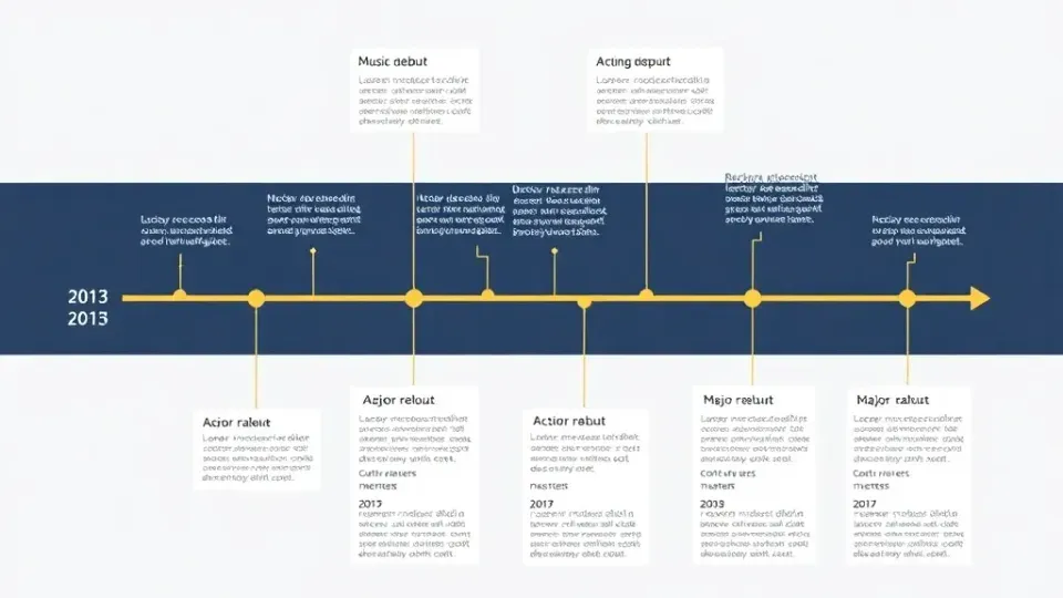 Career timeline infographic showing entertainment industry milestones and achievements