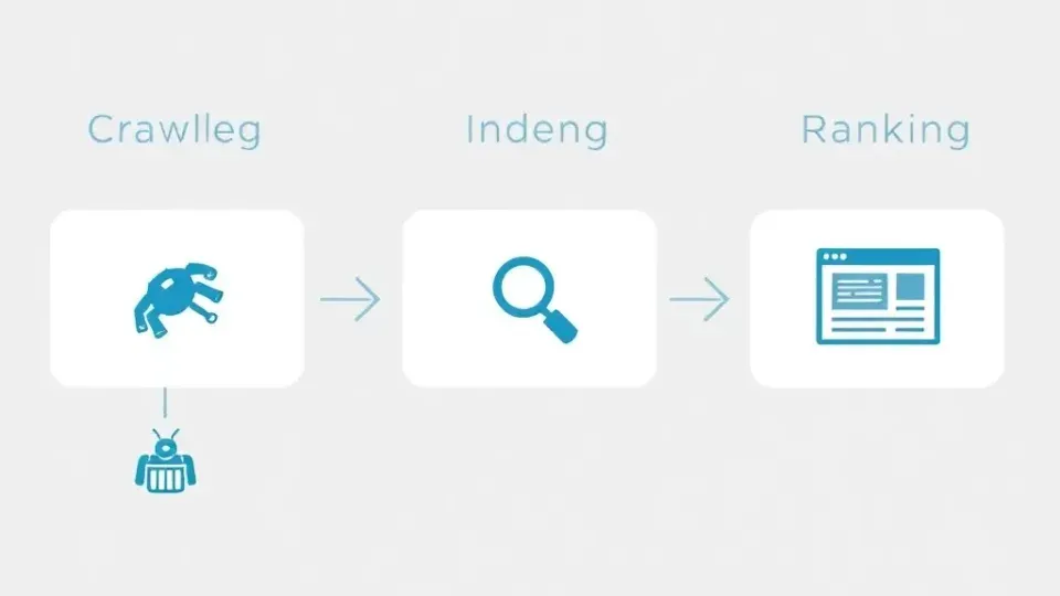 Flowchart showing crawling, indexing, and ranking process stages
