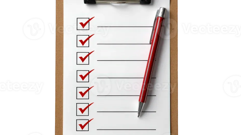 Checklist on paper with pen showing organized tasks and planning