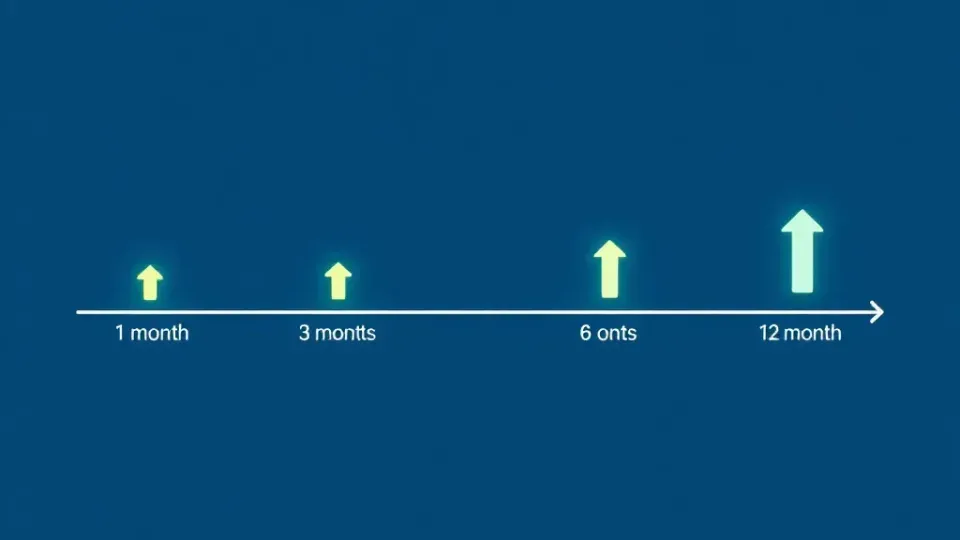 Timeline showing SEO progress milestones over time with upward trends