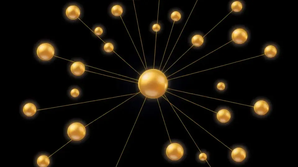 Network diagram showing interconnected nodes representing backlinks and authority