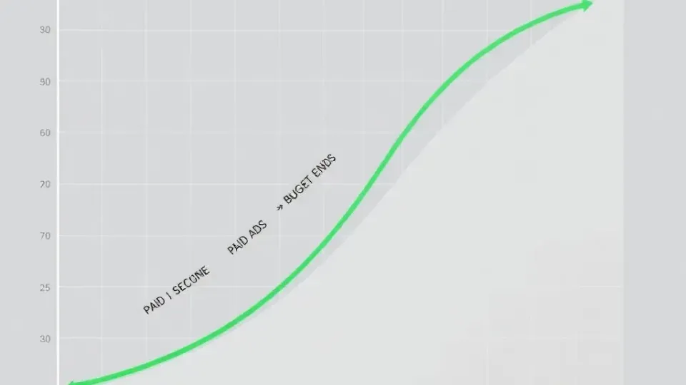 Comparison showing organic search growth versus paid ads stopping when budget ends