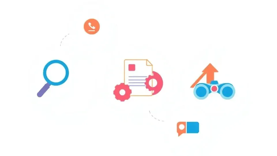 Five circular icons representing core SEO tool functions