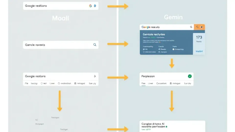 Comparison of traditional search results versus modern AI search interfaces