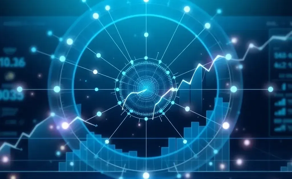 Abstract digital dashboard showing analytics and optimization data flows