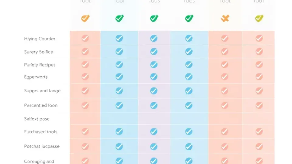 Comparison matrix grid showing tool features and capabilities evaluation