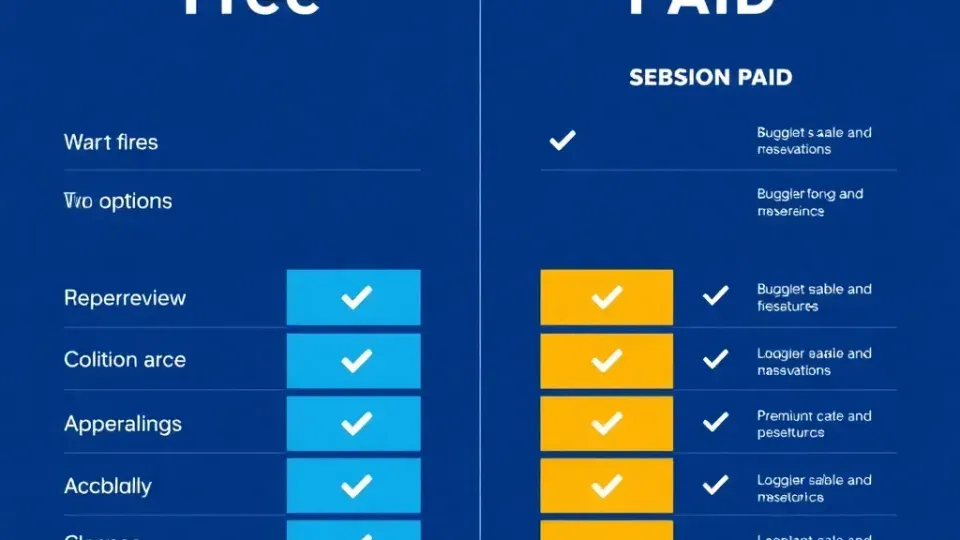 Visual comparison between free and paid SEO tool options with abstract feature indicators