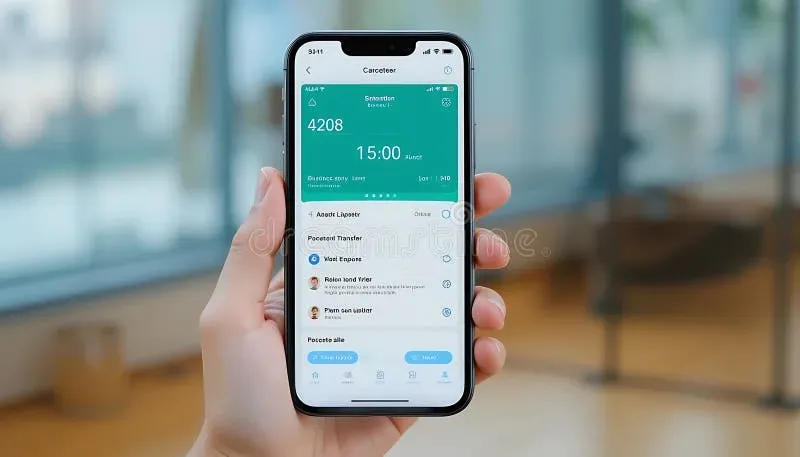 Smartphone displaying application interface and dashboard on mobile screen