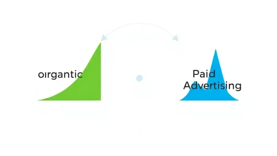 Comparison diagram showing organic SEO growth versus paid advertising paths