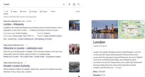 Google search results page showing organic search listings