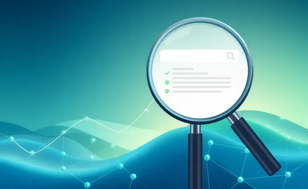 Abstract SEO growth concept with trending lines and search magnification