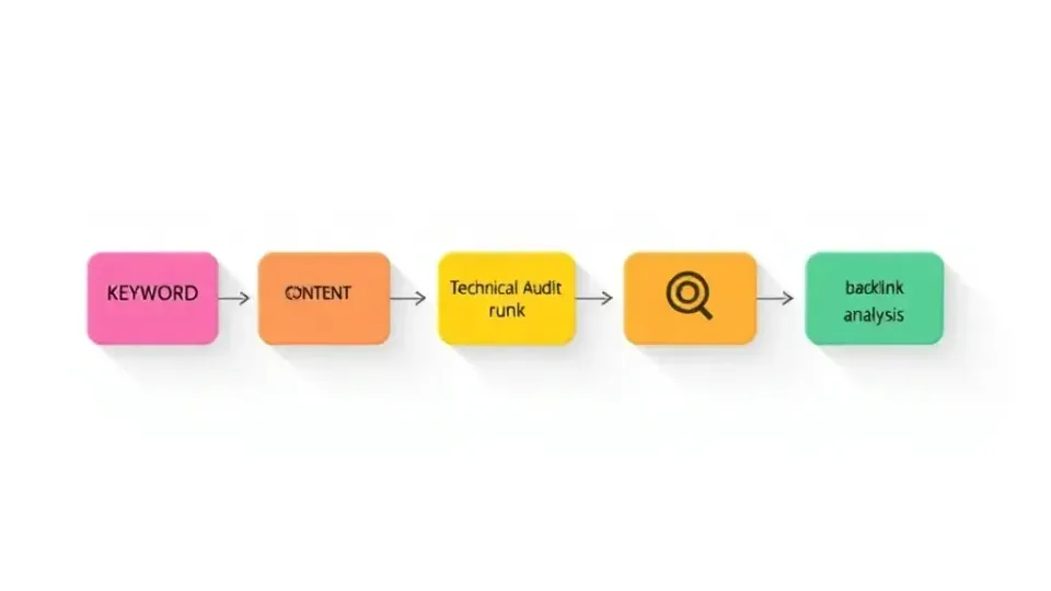 Diagram showing five main categories of SEO tools connected by flowing lines