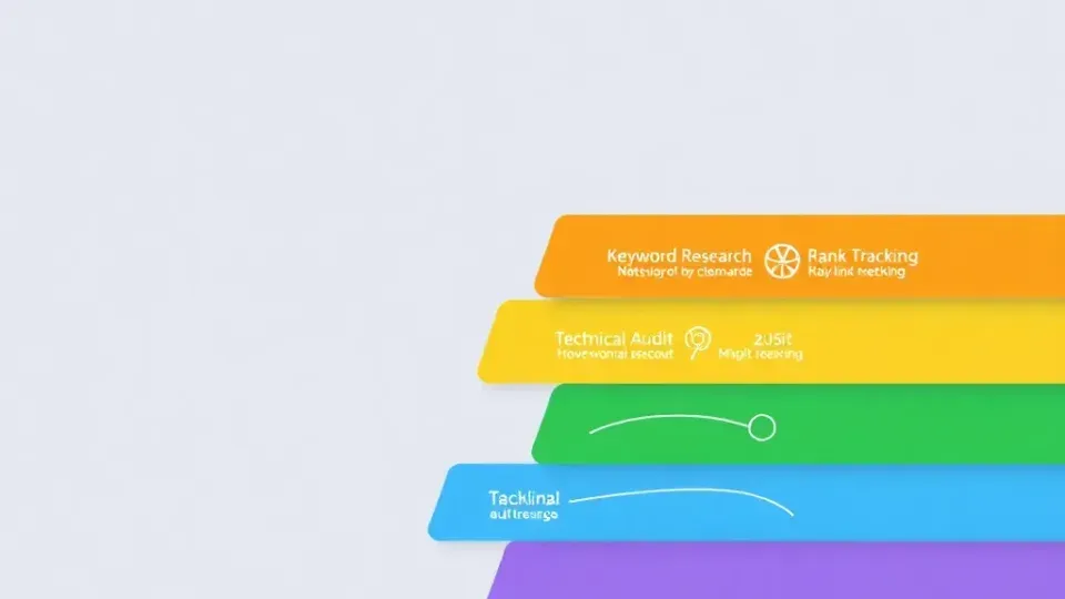 Layered diagram showing four core SEO tool functions in different colors