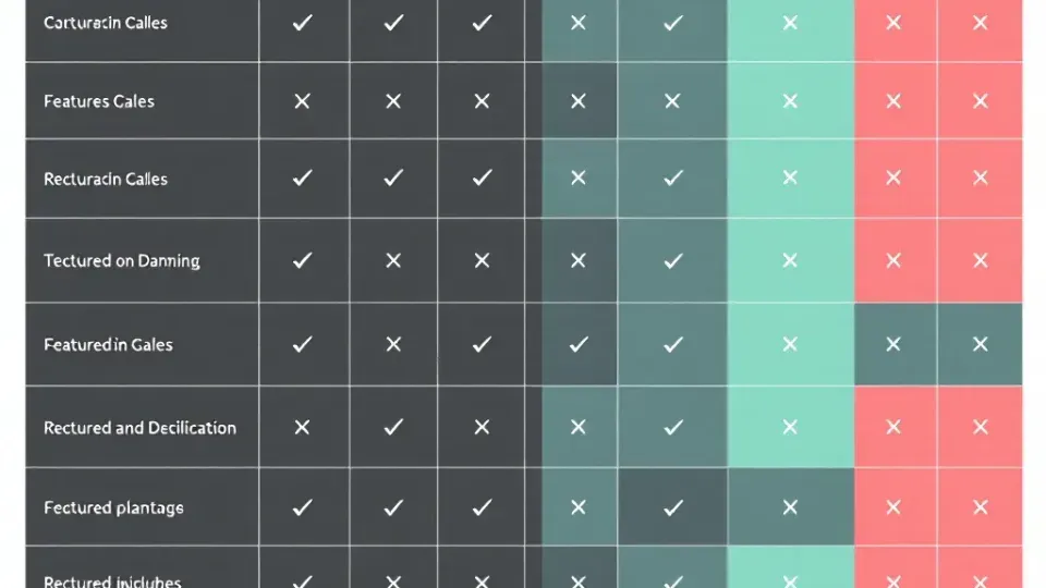 Feature comparison matrix showing checkmarks and X marks across multiple columns
