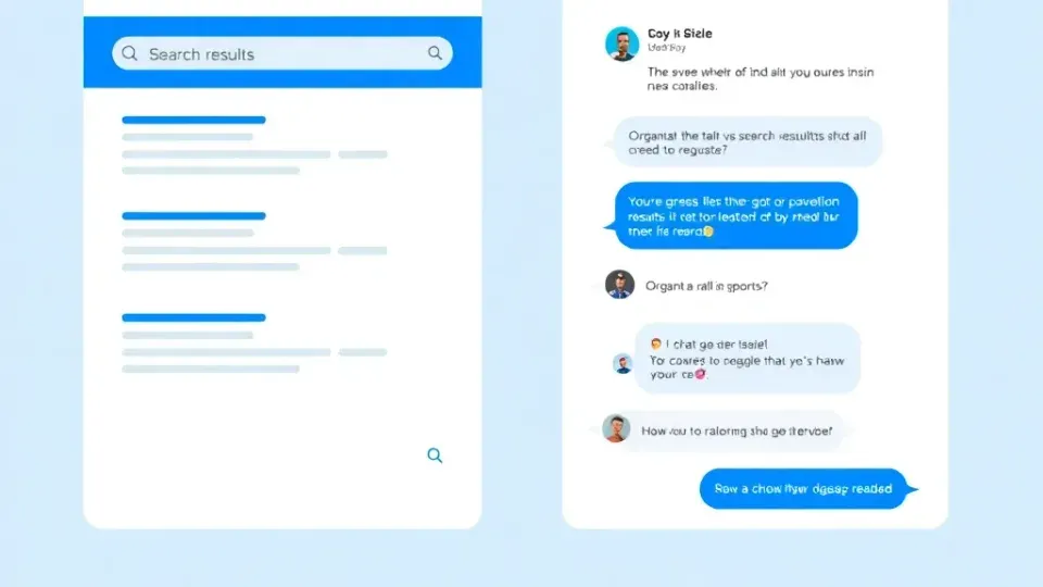 Side-by-side visual comparison of traditional search results versus AI answer interface