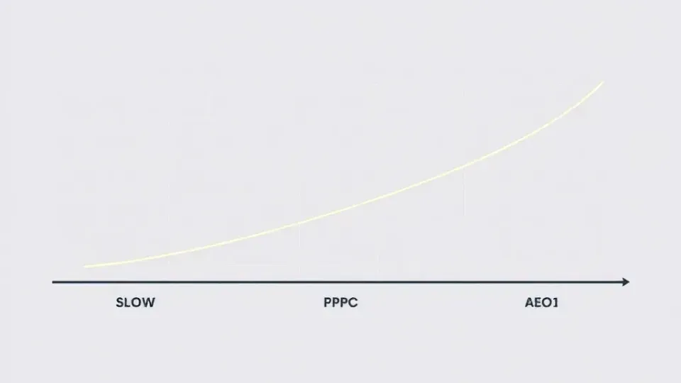 Three curved lines showing different growth trajectories for marketing strategies over time