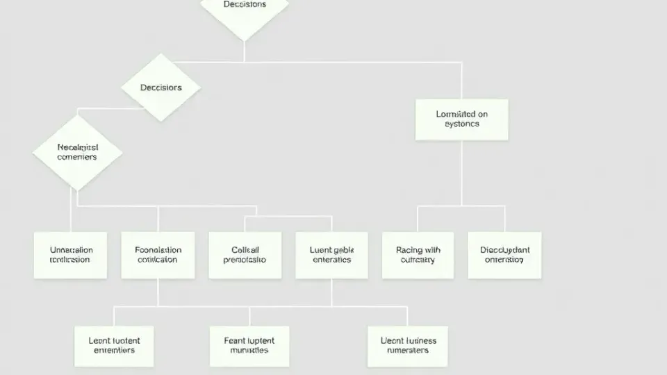 Branching decision tree diagram showing different strategic paths based on business criteria