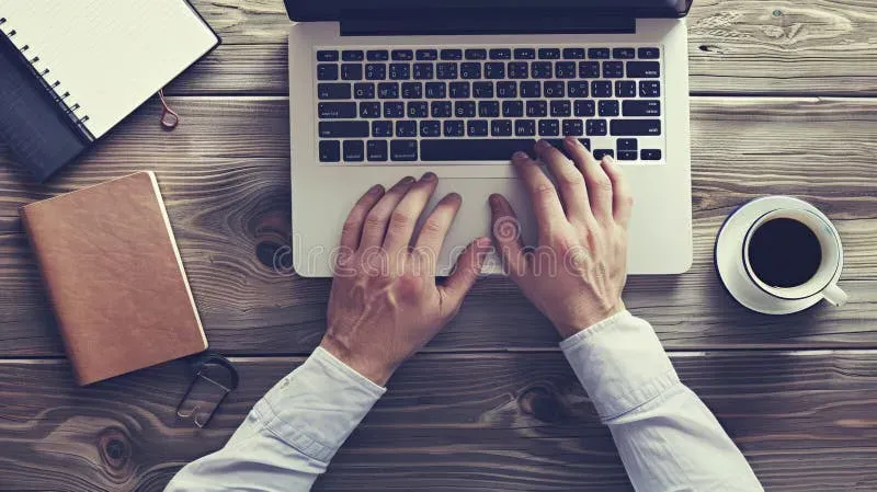 Business owner working at desk with laptop and planning materials