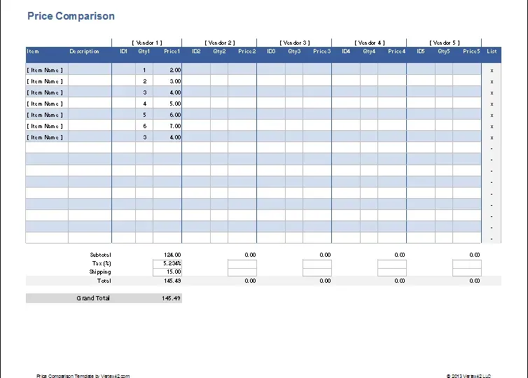 Overhead view of pricing comparison document with pen and calculator