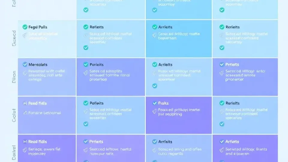 Grid-based comparison matrix visualization showing tool features and pricing tiers