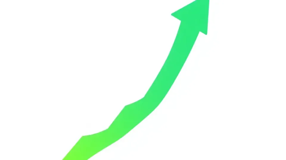 Upward trending arrow composed of interconnected nodes representing SEO growth