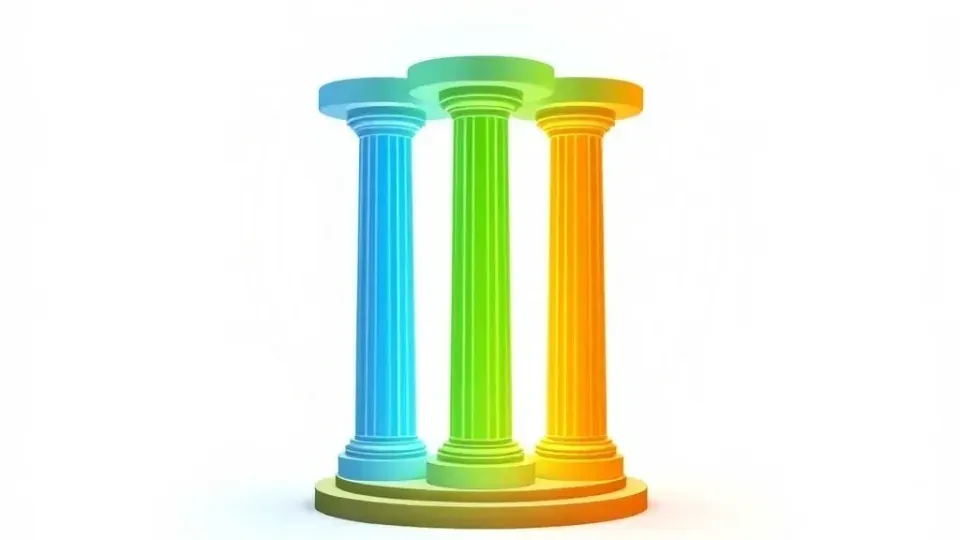 Three glowing pillars representing the three pillars of SEO