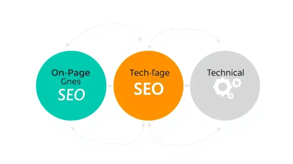 Three interconnected circles representing SEO components and their relationships