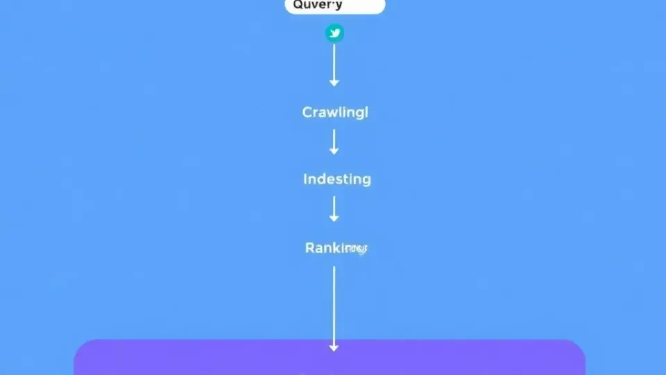 Flowchart showing search engine crawling, indexing, and ranking process stages