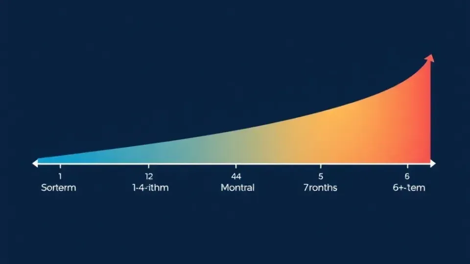 Timeline showing SEO results progression over short, medium, and long-term periods