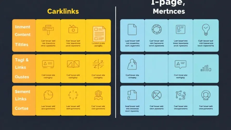 Split-screen comparison visualization of on-page versus off-page SEO factors