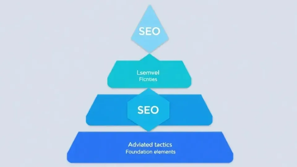 Hierarchical pyramid structure showing layered SEO strategy building blocks