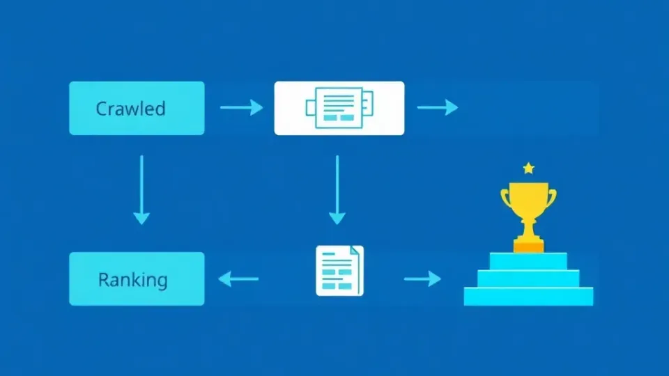 Three-stage process diagram showing crawling, indexing, and ranking workflow