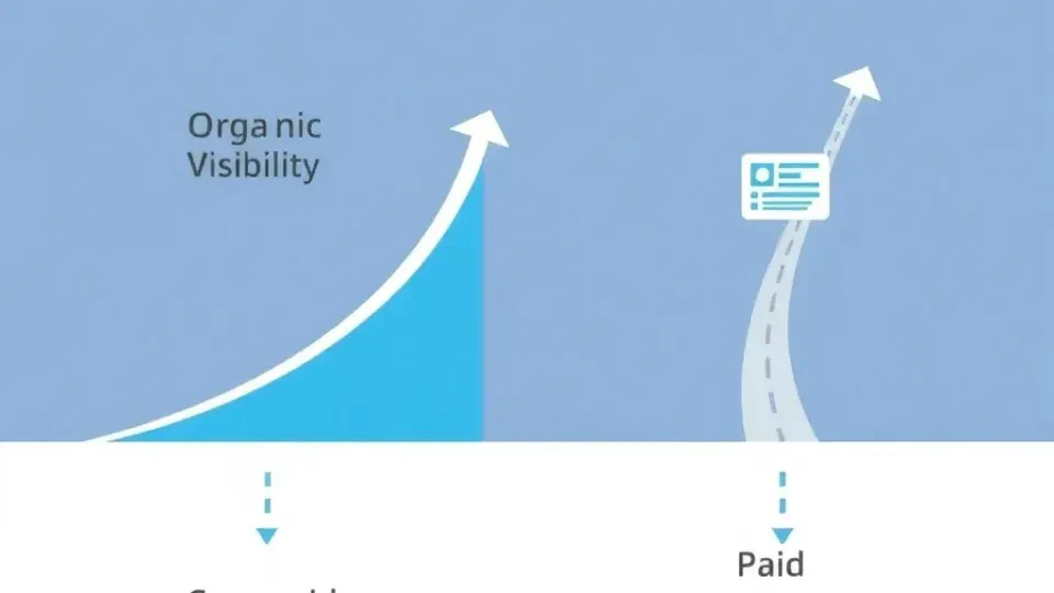 Comparison diagram showing long-term organic SEO growth versus short-term paid advertising