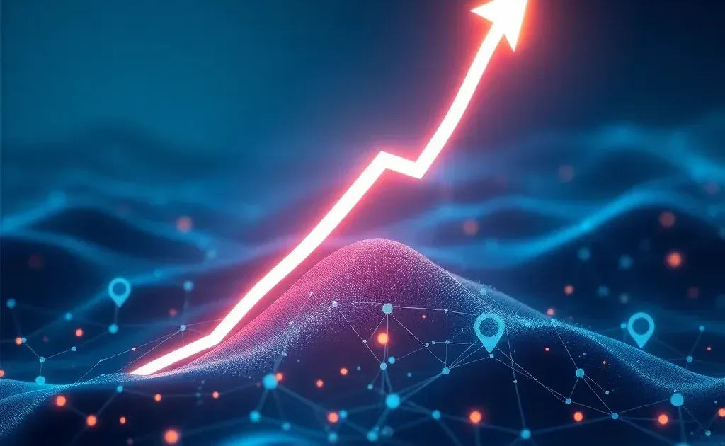 Abstract digital visualization of upward growth and search optimization