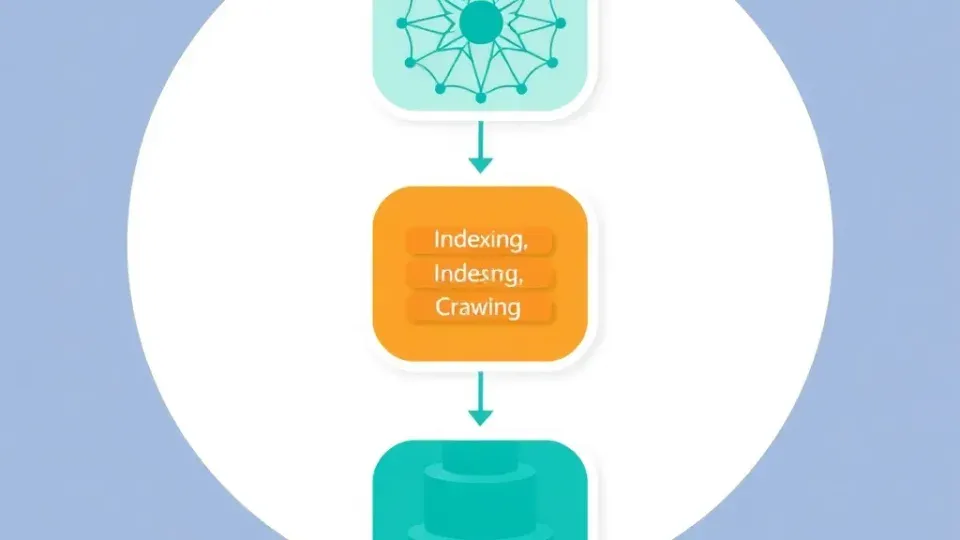 Three-stage diagram showing crawling, indexing, and ranking processes