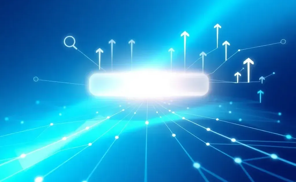 Abstract digital search engine optimization concept with interconnected nodes and glowing pathways