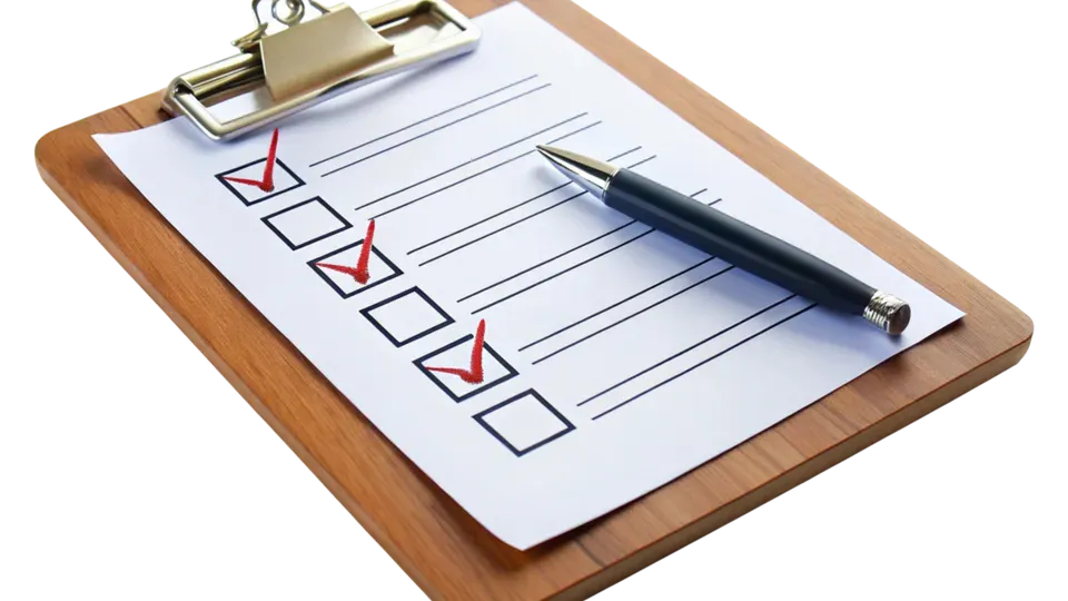 Checklist on paper with pen representing SEO beginner action items