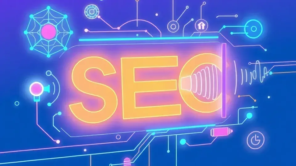 Futuristic visualization of AI and emerging technologies in SEO landscape