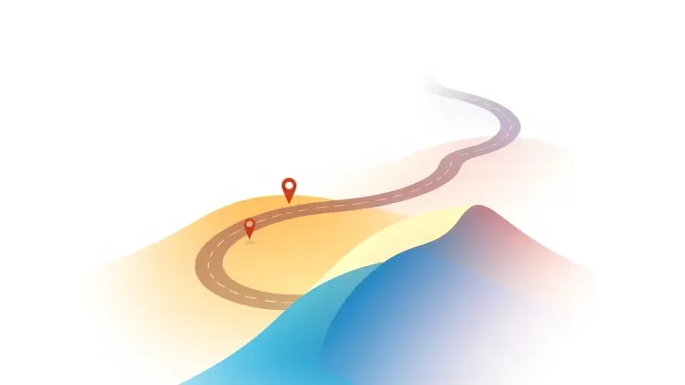 Abstract roadmap or journey path showing progression from start to destination with milestone markers