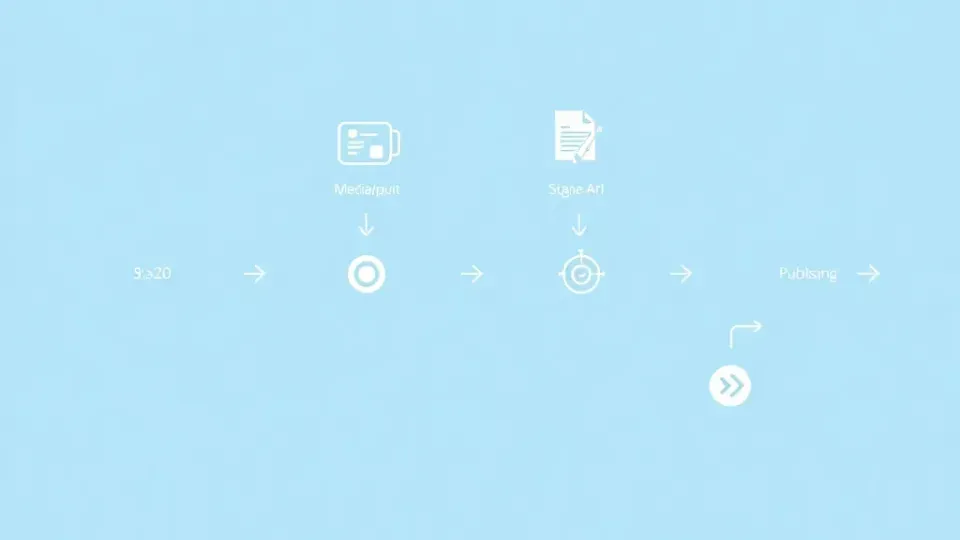 Sequential workflow diagram showing content generation process from input to publishing