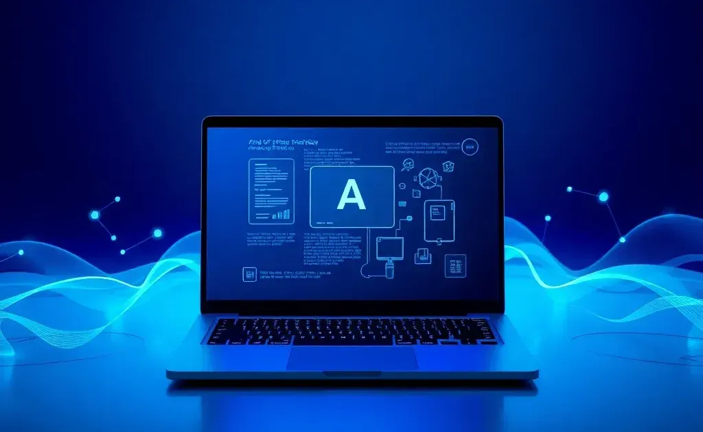 Abstract AI-powered content generation visualization with flowing data and digital transformation